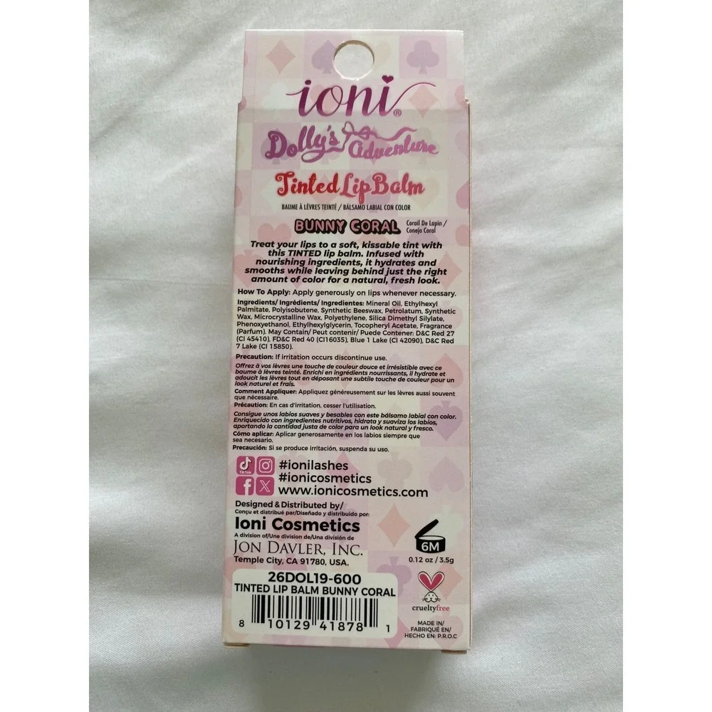 NEW…..ioni  Dolly Adventure Tinted Lip Balm - Bunny Coral